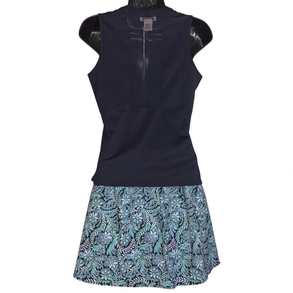 Tommy Bahama Skort Set Sleeveless Navy Top Blue Floral Print Skort Women’s XS
